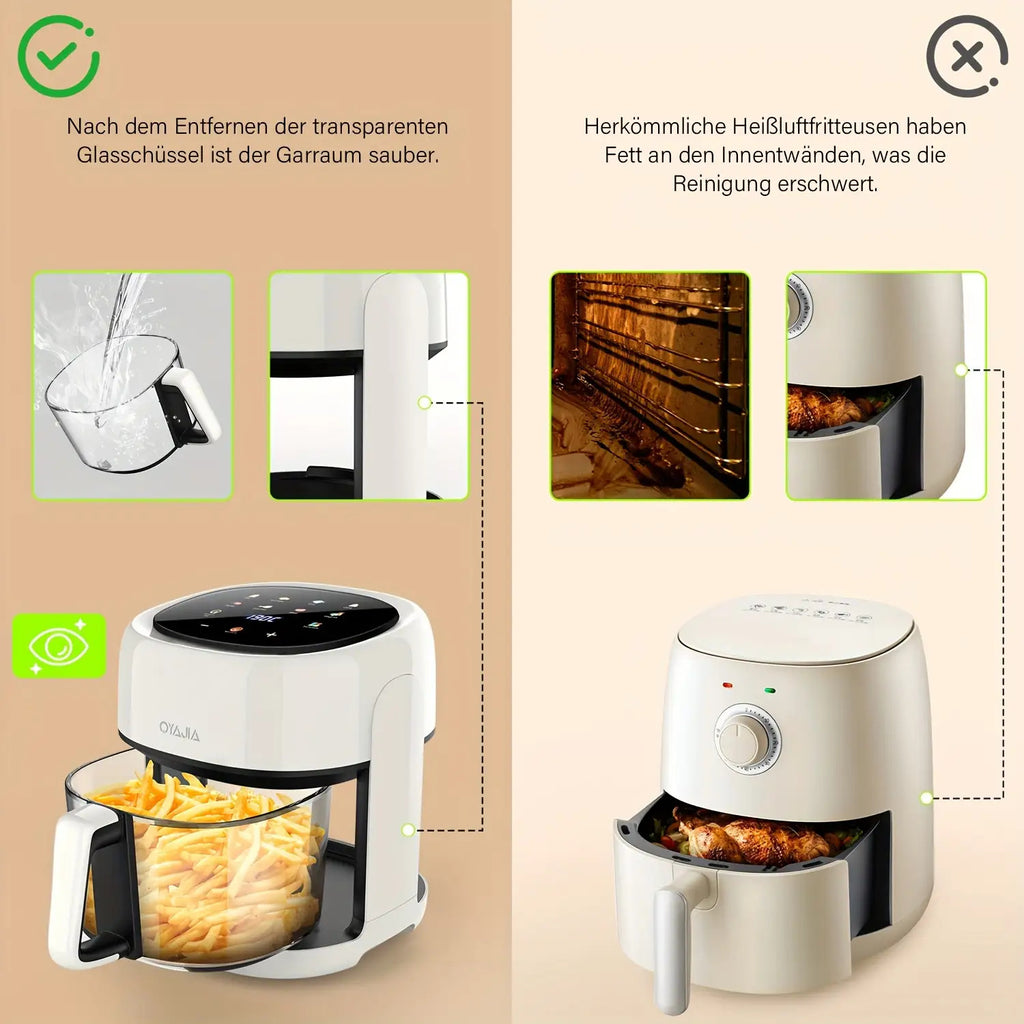 5L Großvolumige Heißluftfritteuse, Glas-Korb-Design, 1800W, 8 Touch-Voreinstellungen, Leicht zu Reinigen, Gesundes und Ölfreies Braten, Geeignet für Familientreffen & Küchengebrauch