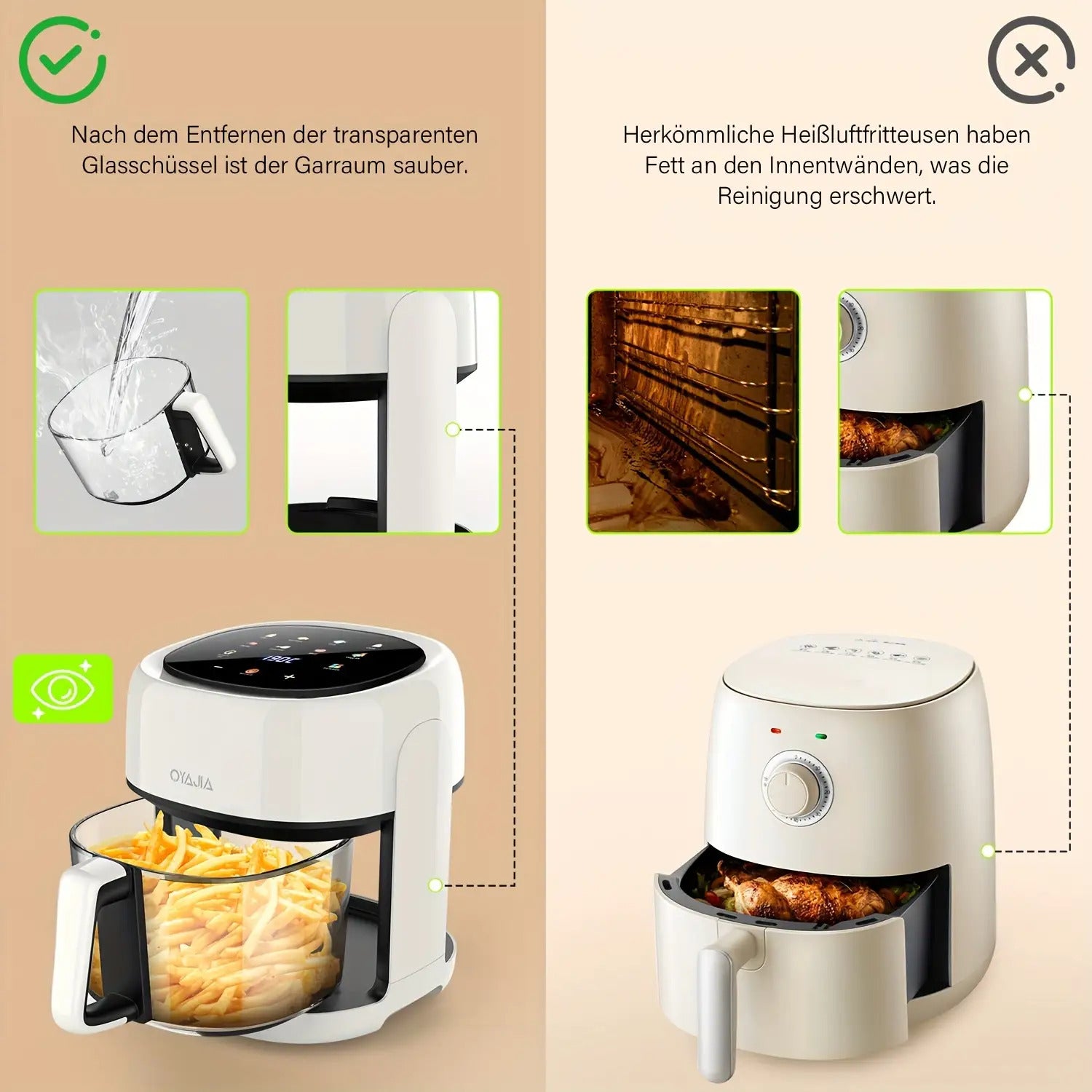 5L Großvolumige Heißluftfritteuse, Glas-Korb-Design, 1800W, 8 Touch-Voreinstellungen, Leicht zu Reinigen, Gesundes und Ölfreies Braten, Geeignet für Familientreffen & Küchengebrauch