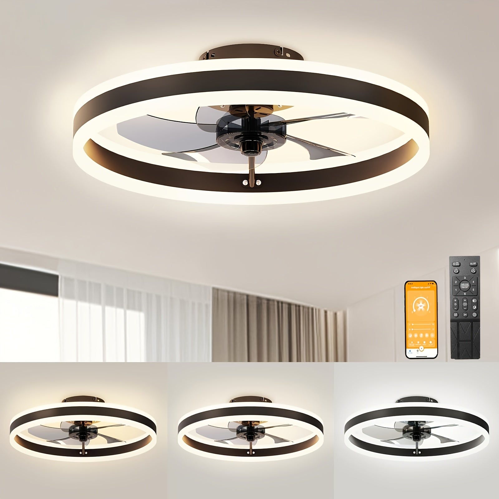 LED Ceiling Fan with Light, Lamp and Remote Control APP, Ceiling Light with Fan for Bedroom Living Room, Modern Interior Accessory, Versatile Lighting, Durable Construction