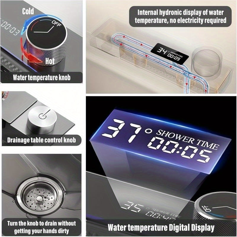 Digitale Wasserfall-Spüle Einzelbecken Küchenspüle Größe 75x45cm Schwarz Edelstahl Küchenspüle Multifunktionaler Digitaldisplay Abziehbarer Sprüherarmatur Intelligente Moderne Küchenspüle mit Komplettem Zubehör Rechts Abfluss Langlebig für Küche und Resta