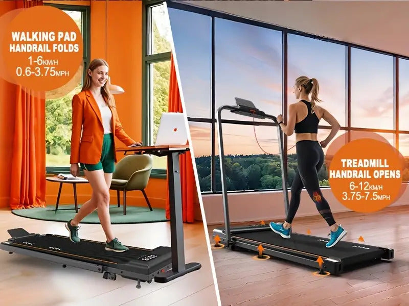 MetallMatic Laufband für Zuhause – Walking Pad mit 2,25 PS Motor, 100 kg Tragkraft, Geschwindigkeit 1-6 km/h, Neigungsfunktion, 7-Schicht-Lauffläche, Montage nicht erforderlich