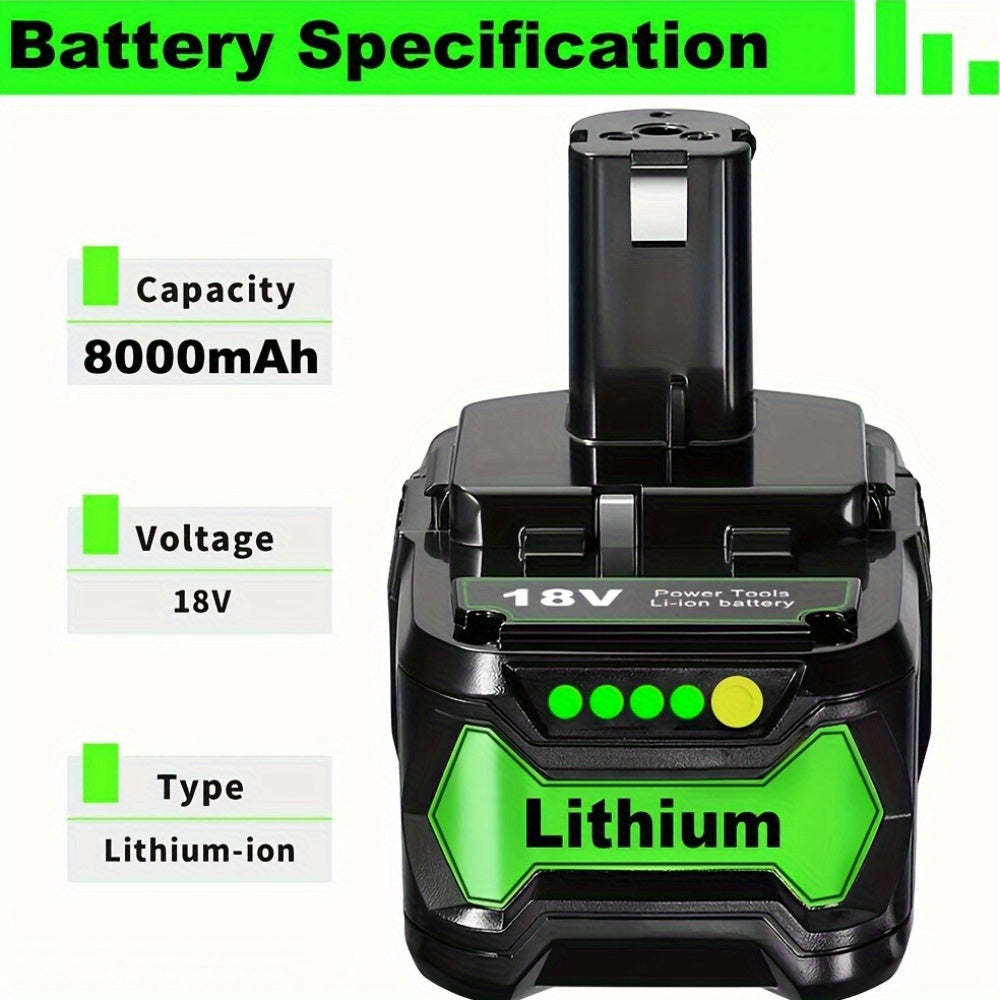 2 Pack P108 8.0AH 18V Battery Compatible with Ryobi 18V ONE+ Battery Replacement P108 P102 P103 P104 P105 P107 P109 P122 Cordless Tool Batteries Rapid Rechargeable Batteries with Indicator