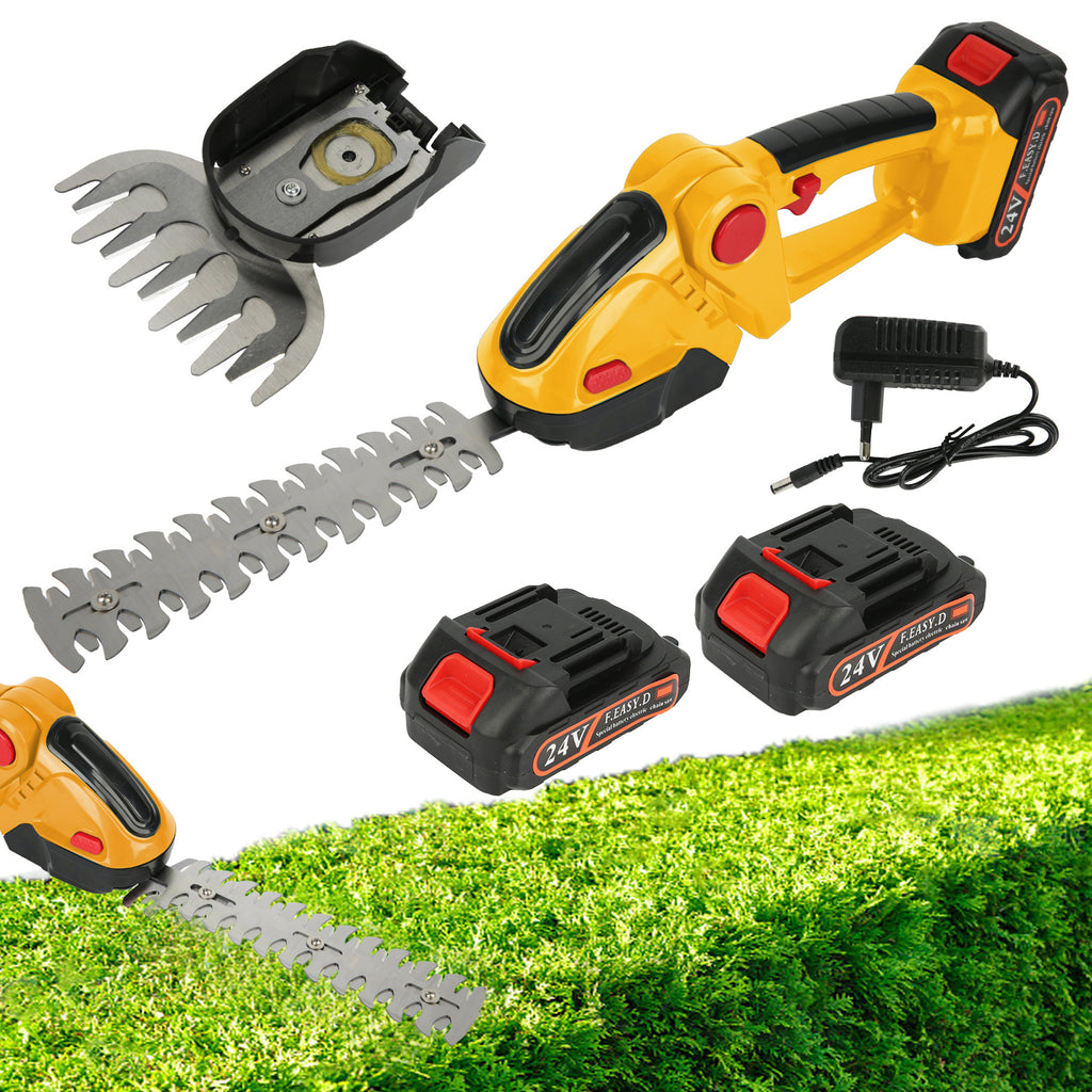 1 Set 24V Electric Hedge Trimmer with Battery, Household 2-in-1 Grass and Shrub Trimmer, 90° Adjustable, Cordless Rechargeable Shrub Scissors, Weeding Pruning for Garden Lawn