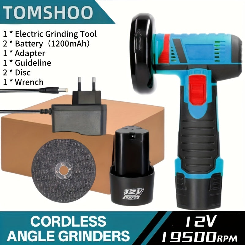 TOOMSHOO Elektrischer Winkelschleifer Multifunktions-Handgerät für Keramikfliesen, Holz, Stein und Stahl mit 2x 1200mAh Akkus & 2 Schleifscheiben – Robuste Konstruktion