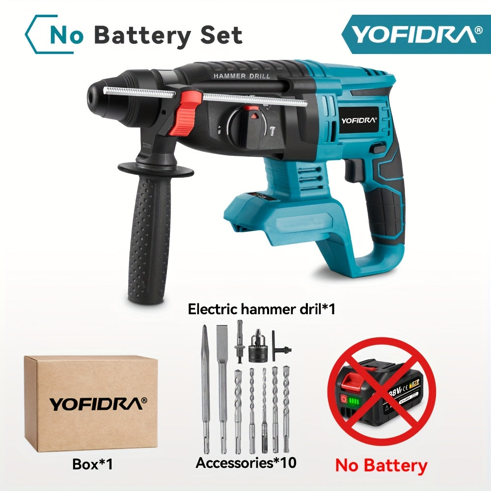 Brushless Elektro-Hammerbohrer, 26mm mit Bohrer, 4-Gang Akku-Schlagbohrmaschine für Beton, Stahl und Holz, kompatibel mit YOFIDRA-Akku