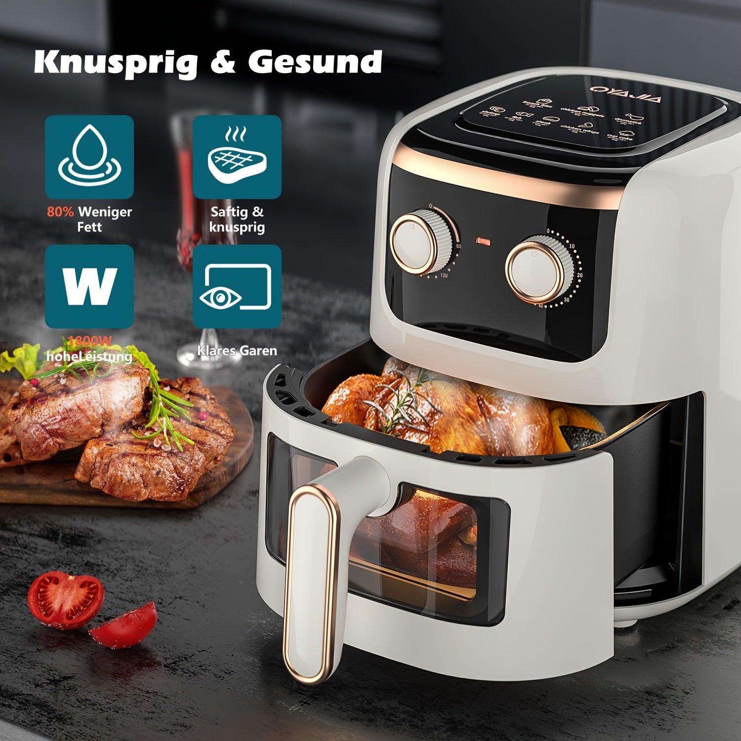 7L Air Fryer with Easy View Windows, Airfryer Adjustable Time&Temp ControlIdeal for 3-5 People Quick Heals Snack in Minutes, Compact Size Space-Saving with Nonstick Basket
