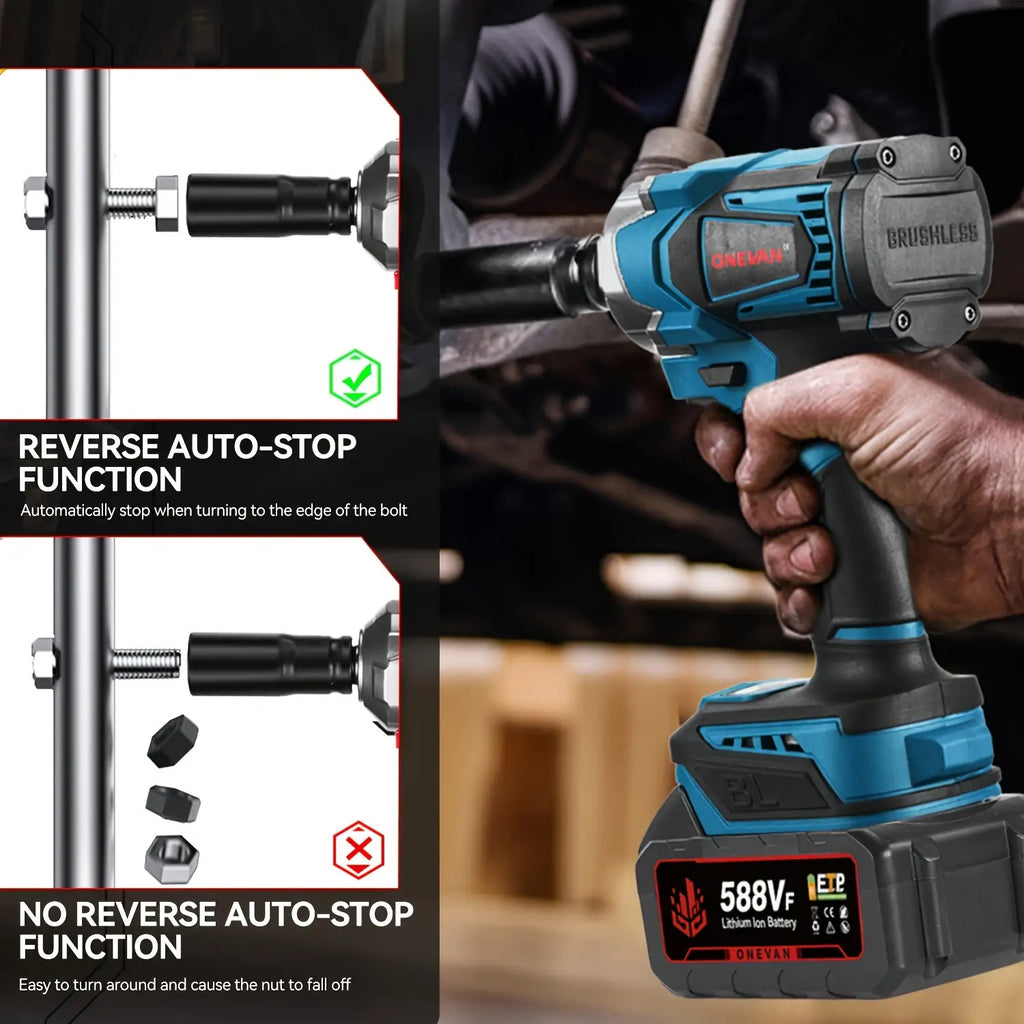 700N.m bürstenloser elektrischer Schraubenkopf, 1/2 Zoll Schraubendreherlose elektrische Bohrmaschinen-Set, 4 einstellbare Gänge für Auto-Reparaturen, Möbel- und Gerüstinstallationen, kompatibel mit ONEVAN-Batterien, Power-Tool-Geschenk für den Ehemann