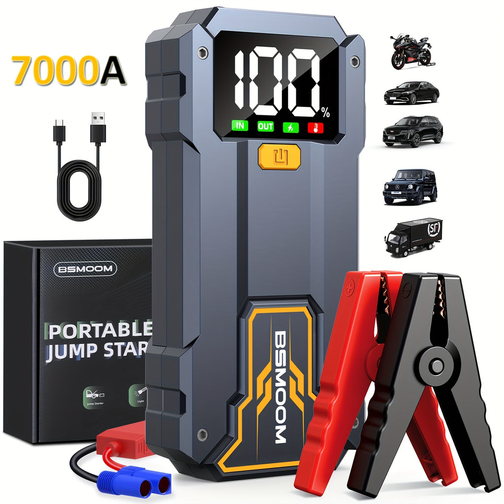 7000A Car Jump Starter With LED Flashlight, Large LCD Screen, 12V Car Emergency Battery Booster Pack, Jump Box, Portable Charger Power Bank