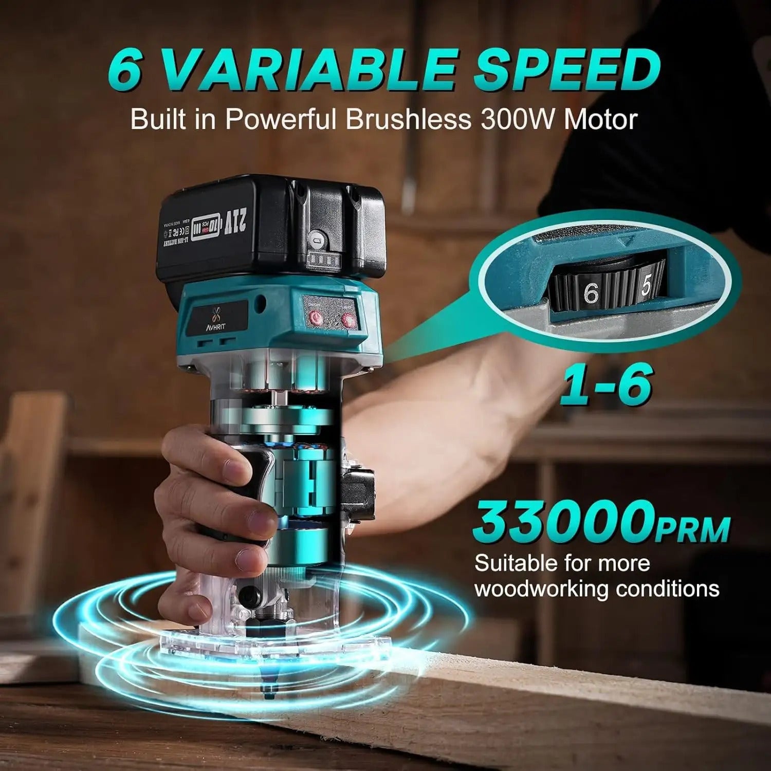 Batterie-Kanten-Schneider mit 2 Stück 4,0 Ah Batterien, Batterie-Routenplaner Brushless Tragbarer Hand-Schneider für Holzbearbeitung, Batterie-Holz-Trimmer mit 15 Stück 1/4 Zoll Cutter-Set