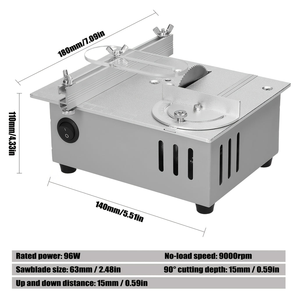 TOMSHOO Tragbarer Tischkreissäge 96W Kompakte Tischkreissäge 9000RPM Tischkreissäge Multifunktionale Tischkreissäge Elektrische Desktop-Sägen Kleine Haushalts-DIY-Sägenblatt Höhenverstellbarer Schneidwerkzeug Holzbearbeitungsmaschine
