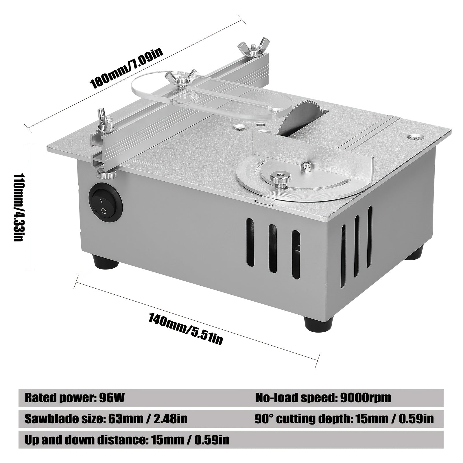 TOMSHOO Tragbarer Tischkreissäge 96W Kompakte Tischkreissäge 9000RPM Tischkreissäge Multifunktionale Tischkreissäge Elektrische Desktop-Sägen Kleine Haushalts-DIY-Sägenblatt Höhenverstellbarer Schneidwerkzeug Holzbearbeitungsmaschine