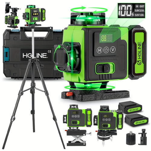 1 Set of 16 Lines Laser Level 360 Automatic Leveling, 4X360° Green Cross Line Laser Level Tool for Construction And Picture Hanging, 4D Laser Level with 2 Rechargeable Batteries