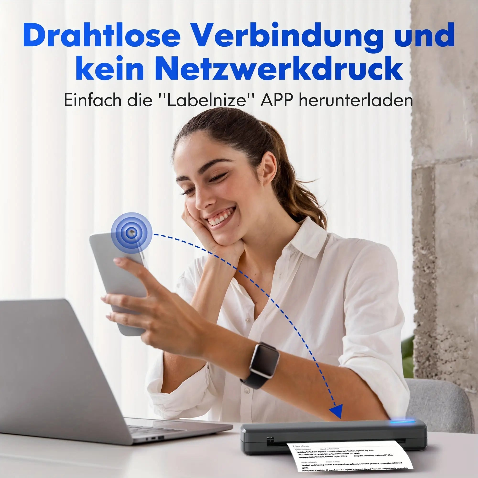 Tragbarer Tintenloser Drucker, Reise-Drahtloser Drucker, Thermischer Tattoo-Druckmaschine, Unterstützt A4 und US-Letter-Thermopapier, Kompatibel mit Smartphones und Laptops, Ideal für Business, Reisen, Büro & Zuhause