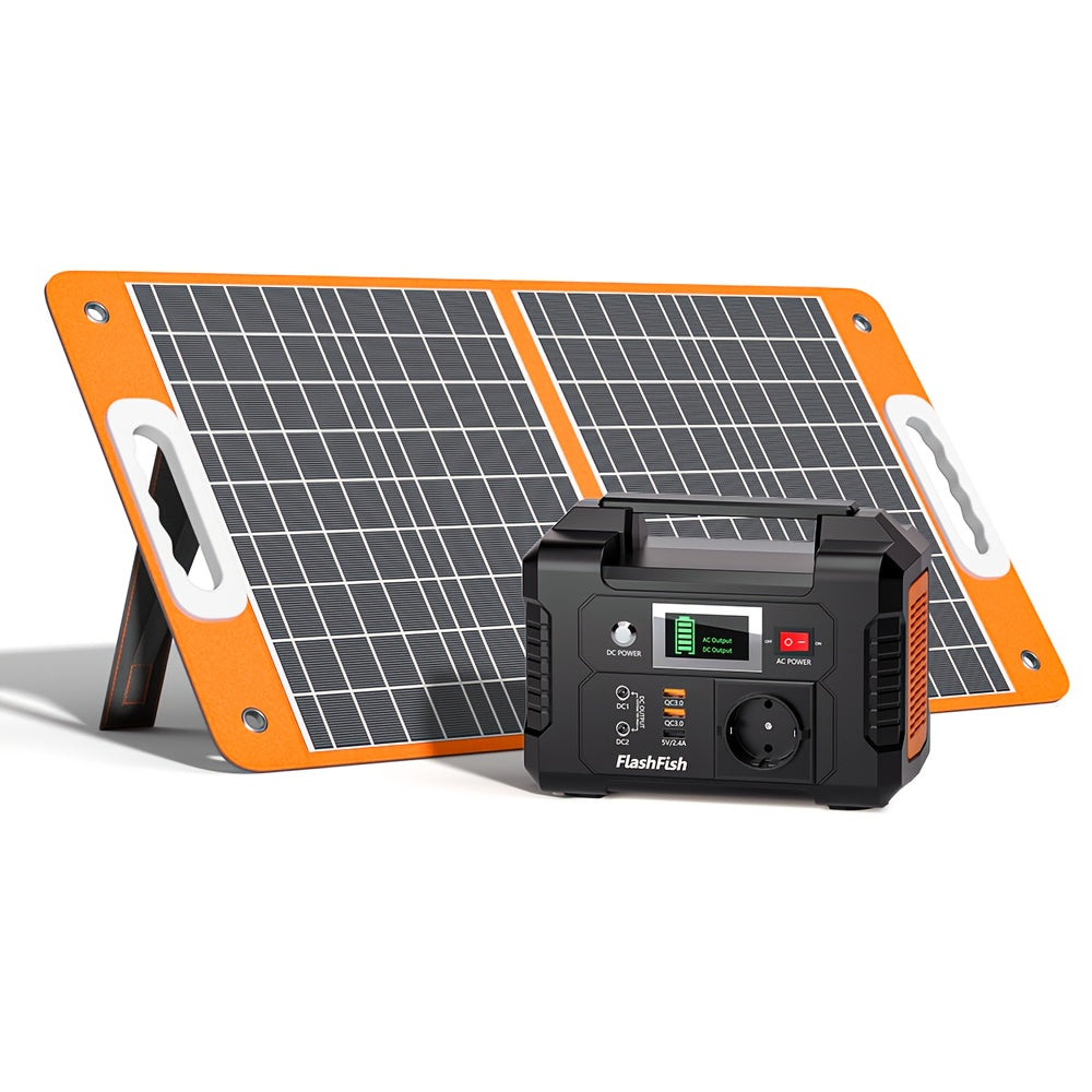 Solar Generator with Solar Panel Included, Flashfish 200W Portable Power Station + 60W Solar Panel, 200W AC Outlets, 151Wh/40800mAh Backup Battery for Home/RV/Camping Power Outage