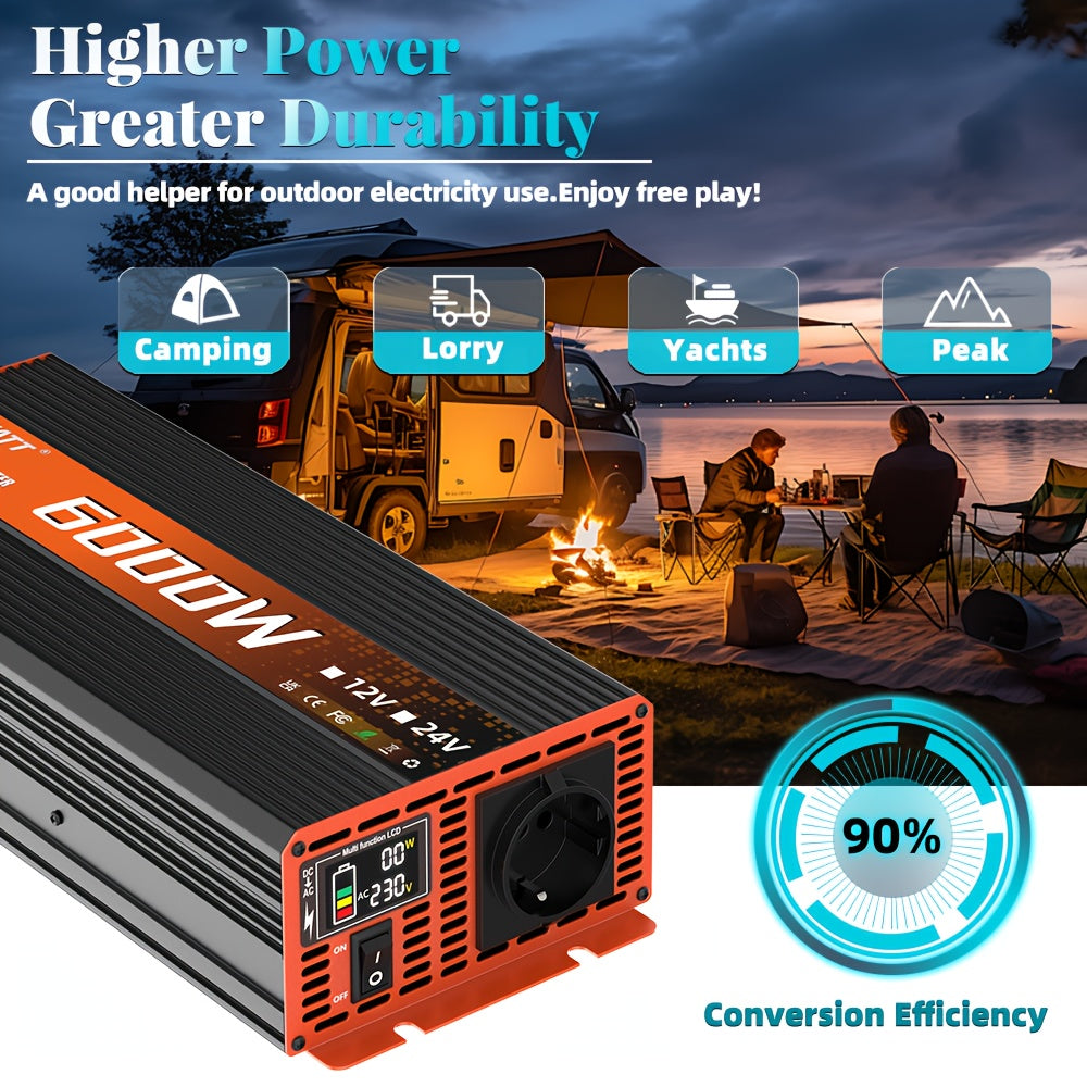 2500W 3500W 6000W Pure Sine Wave Power Inverter Voltage Converter DC12V To AC 220V With Smart LCD Display For Truck RV Home Solar System, Without Battery
