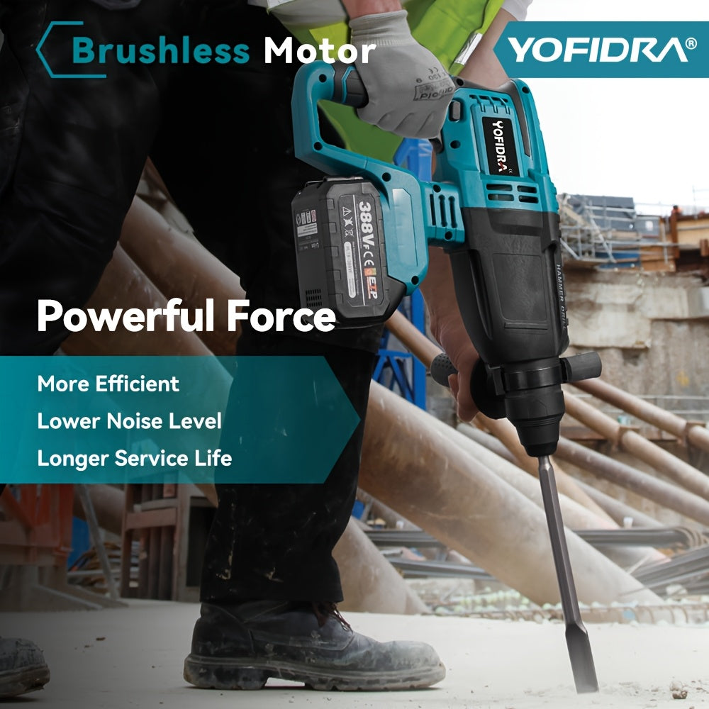 Brushless Elektro-Hammerbohrer, 26mm mit Bohrer, 4-Gang Akku-Schlagbohrmaschine für Beton, Stahl und Holz, kompatibel mit YOFIDRA-Akku