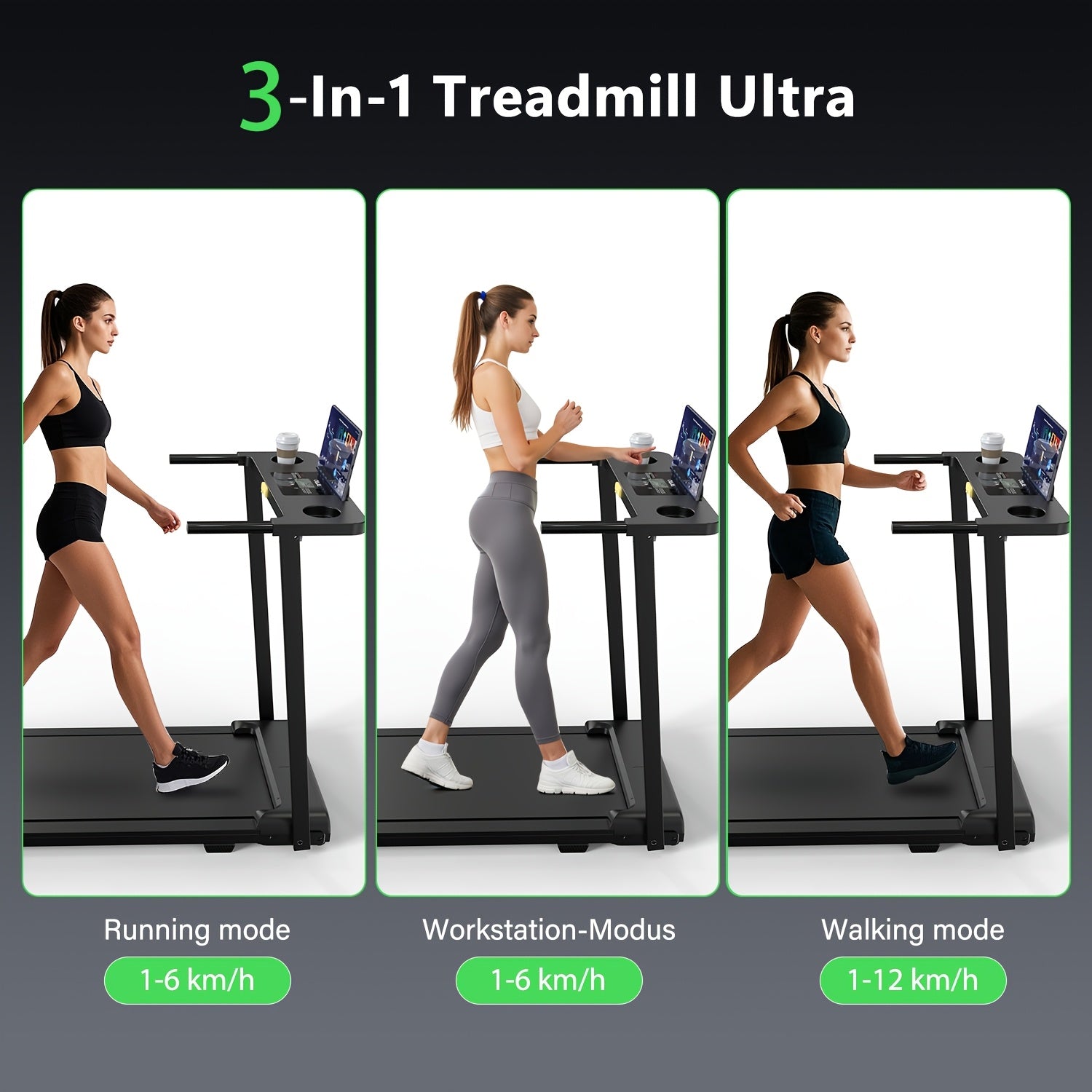 2-in-1 Folding Treadmill, Home Treadmill, 2.0HP Peak DC Motor, 1-12KM/H Speed Adjustment, LED Quad Display 12 Preset Programmes + Triple Mode Switching Music Speaker, Wide Treadmill Belt, Home Fitness Equipment, Home Folding, Without Battery
