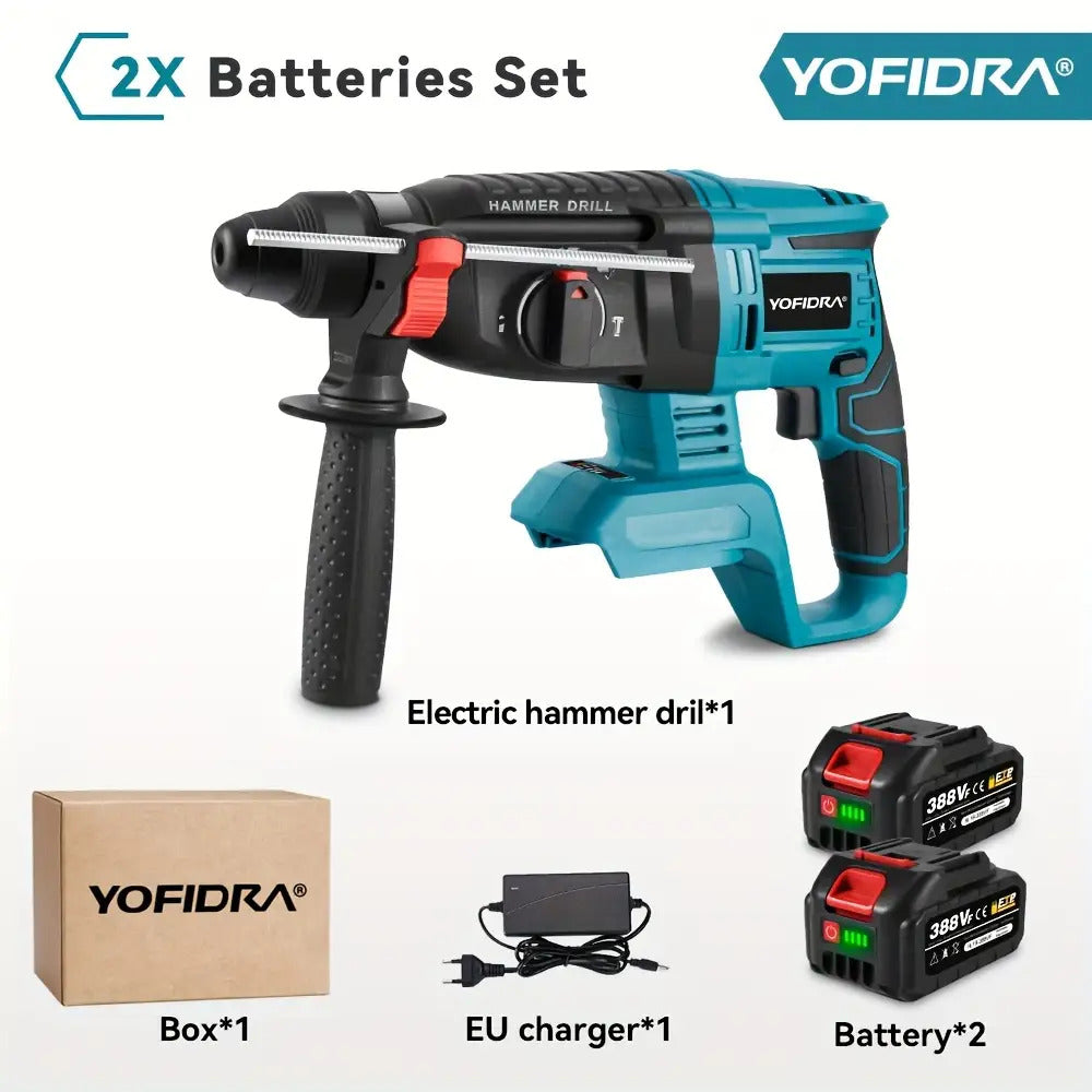 Brushless Elektro-Hammerbohrer, 26mm mit Bohrer, 4-Gang Akku-Schlagbohrmaschine für Beton, Stahl und Holz, kompatibel mit YOFIDRA-Akku