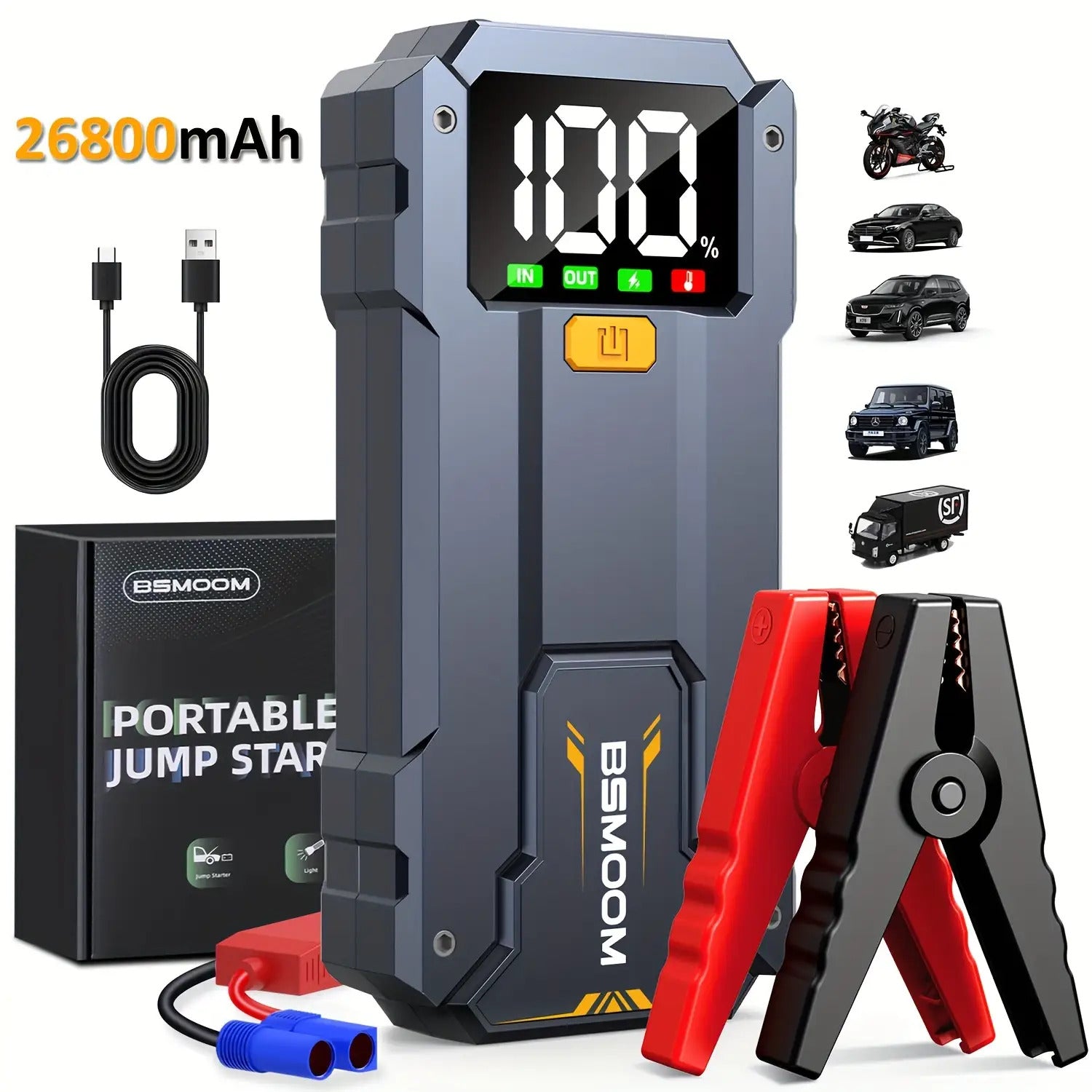 7000A Auto Starthilfe mit LED-Taschenlampe, großem LCD-Bildschirm, 12V Auto Notbatterie Booster Pack, Starthilfebox, tragbares Ladegerät, Powerbank