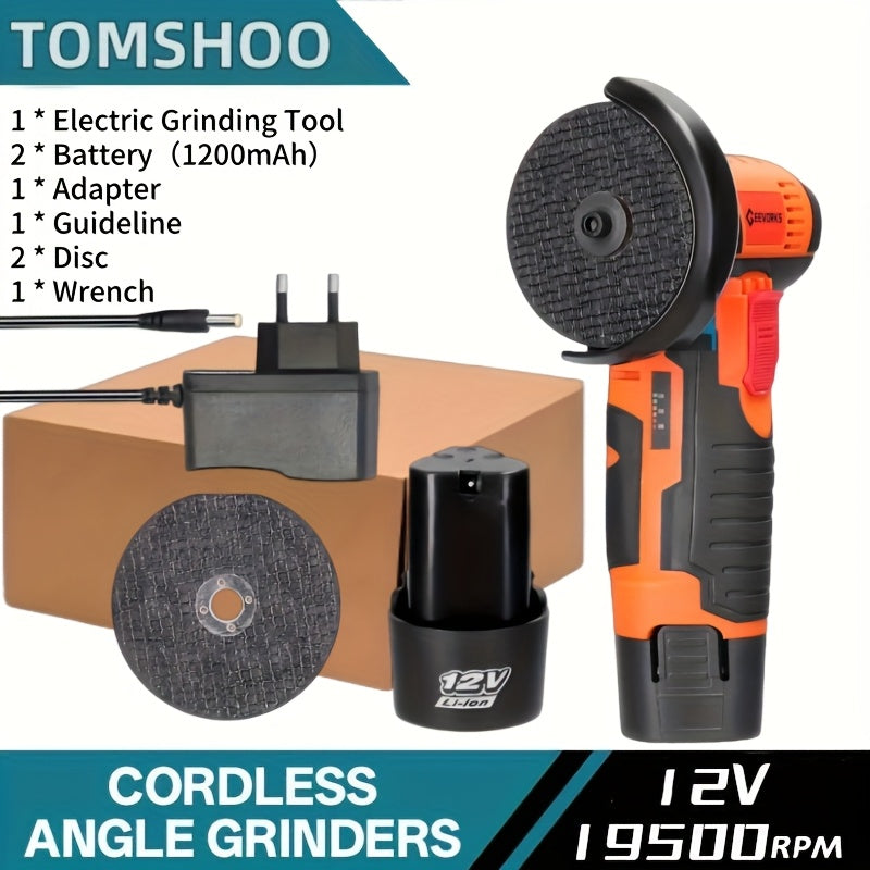 TOOMSHOO Elektrischer Winkelschleifer Multifunktions-Handgerät für Keramikfliesen, Holz, Stein und Stahl mit 2x 1200mAh Akkus & 2 Schleifscheiben – Robuste Konstruktion