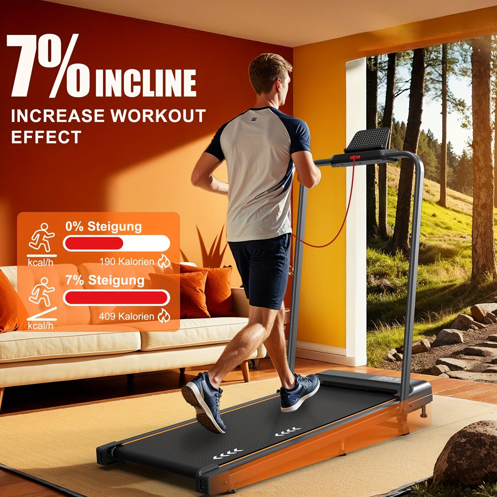 MetallMatic Laufband für Zuhause – Walking Pad mit 2,25 PS Motor, 100 kg Tragkraft, Geschwindigkeit 1-6 km/h, Neigungsfunktion, 7-Schicht-Lauffläche, Montage nicht erforderlich
