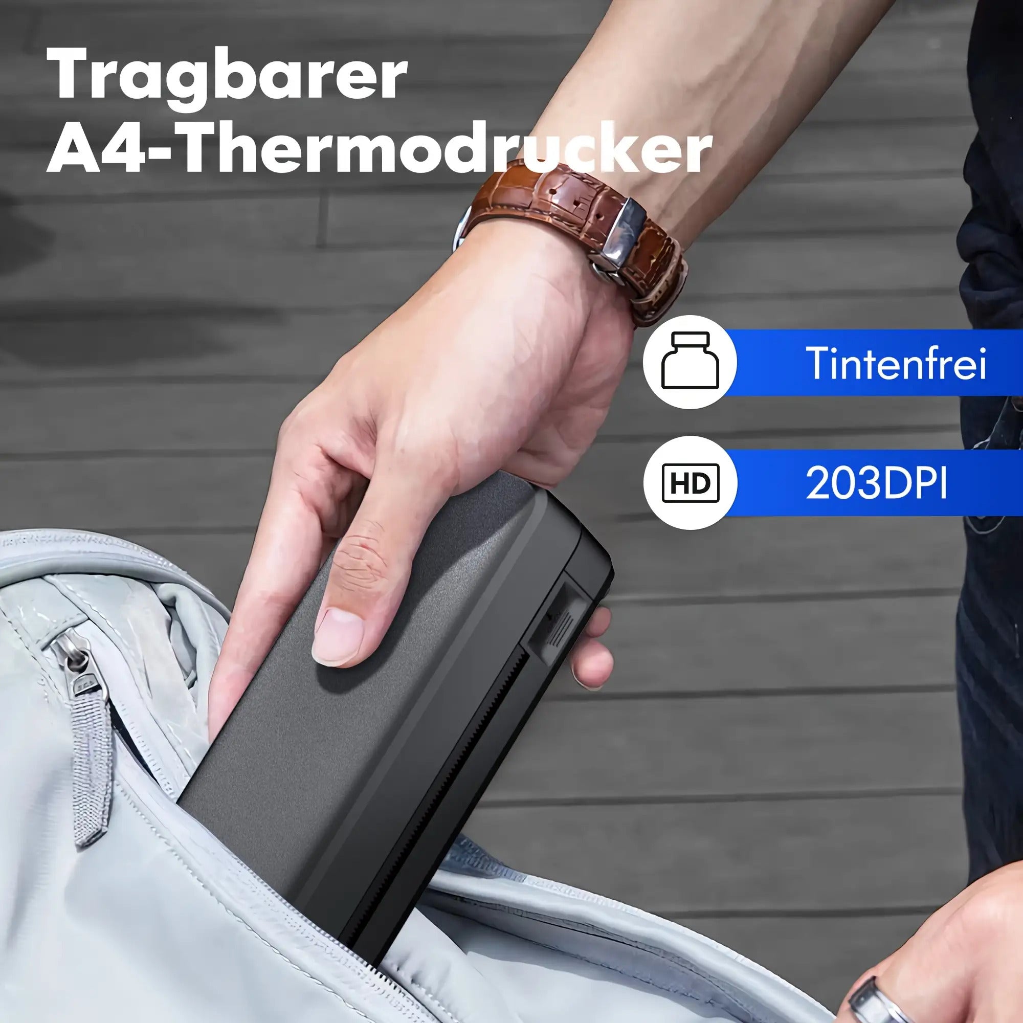 Tragbarer Tintenloser Drucker, Reise-Drahtloser Drucker, Thermischer Tattoo-Druckmaschine, Unterstützt A4 und US-Letter-Thermopapier, Kompatibel mit Smartphones und Laptops, Ideal für Business, Reisen, Büro & Zuhause