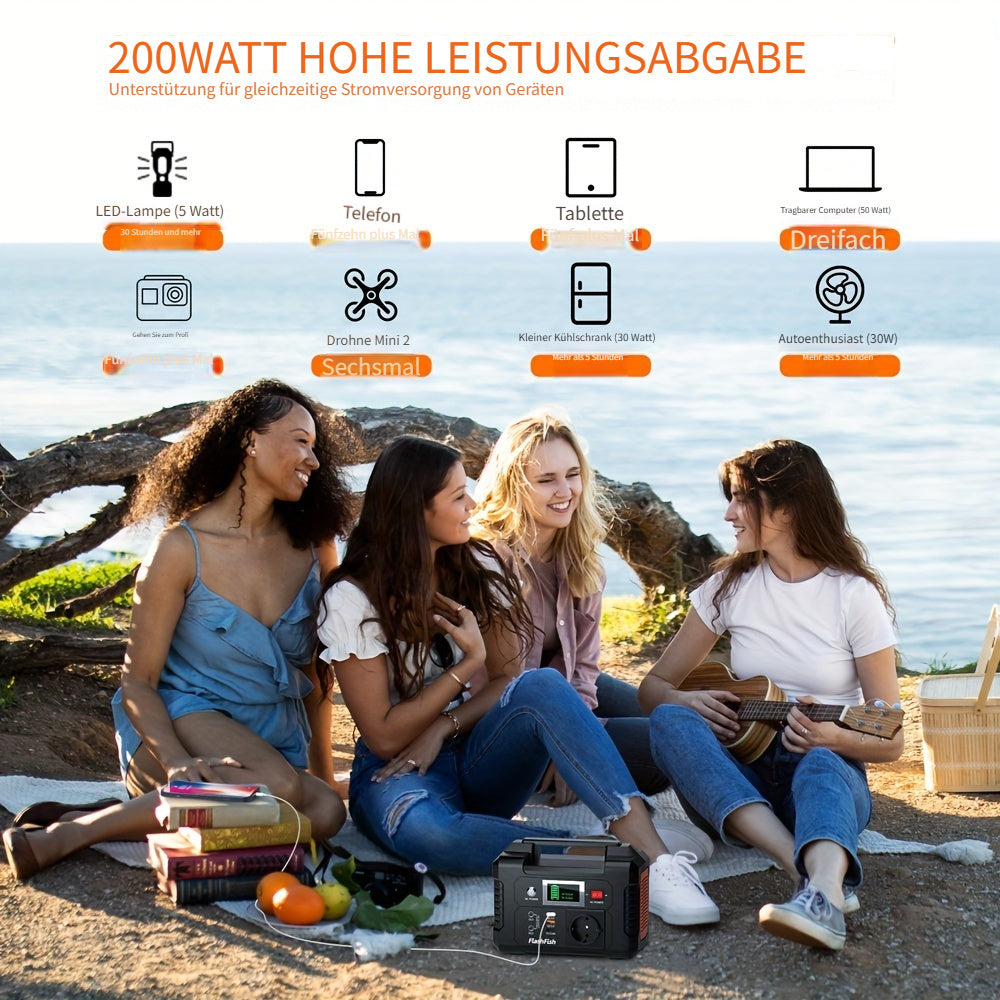Solar-Generator mit Solarpanel Inklusive, Flashfish 200W Tragbare Kraftstation + 60W Solarmodul, 200W AC-Ausgänge, 151Wh/40800mAh Backup-Batterie für Haus/Wohnmobil/Camping Stromausfall