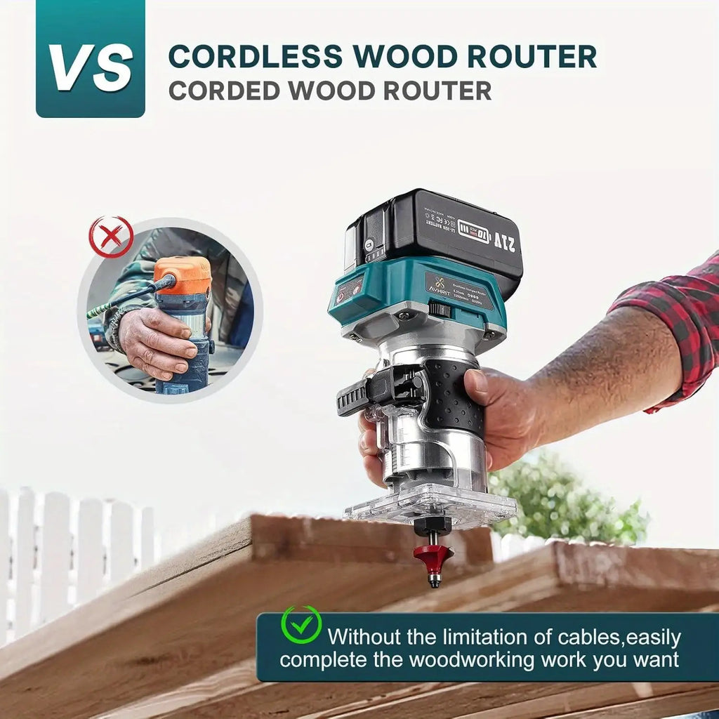 Batterie-Kanten-Schneider mit 2 Stück 4,0 Ah Batterien, Batterie-Routenplaner Brushless Tragbarer Hand-Schneider für Holzbearbeitung, Batterie-Holz-Trimmer mit 15 Stück 1/4 Zoll Cutter-Set