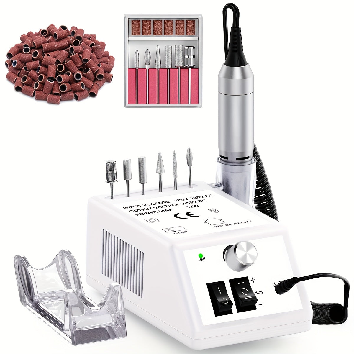 Professionelles Acryl-Nagelset mit elektrischem Nagelbohrer mit 20000 U/min zum Feilen von Nägeln, geeignet zum Entfernen von Gel-Nagellack, wird mit 1 Packung Schleifbändern geliefert.