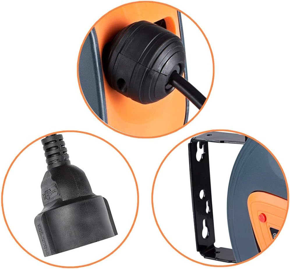 Automatischer Kabelrollen 20m + 1.5m 180° drehbarer Wandhalter selbstzusammenziehende automatische Kabelwinder für Decken- und Wandmontage 220-240V Steckdosenbetrieb Europäischer Standardstecker Kunststoffmaterial ohne Batterie 0-Gauge