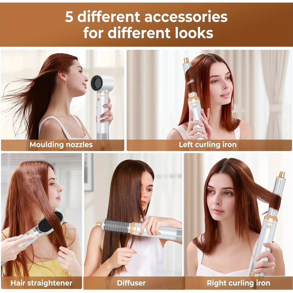 5-in-1 Heißer Haarbürste Multifunktionaler Haarstyler, Glätteisen Lockenstab Elektrischer Lockenwickler Bürste, EU Stecker, Haarstyling-Werkzeuge, Elegantes Styling-Tool, Metallisches Finish, Vielseitiges Styling-Tool, Modernes Styling-Tool, Langlebige Ko