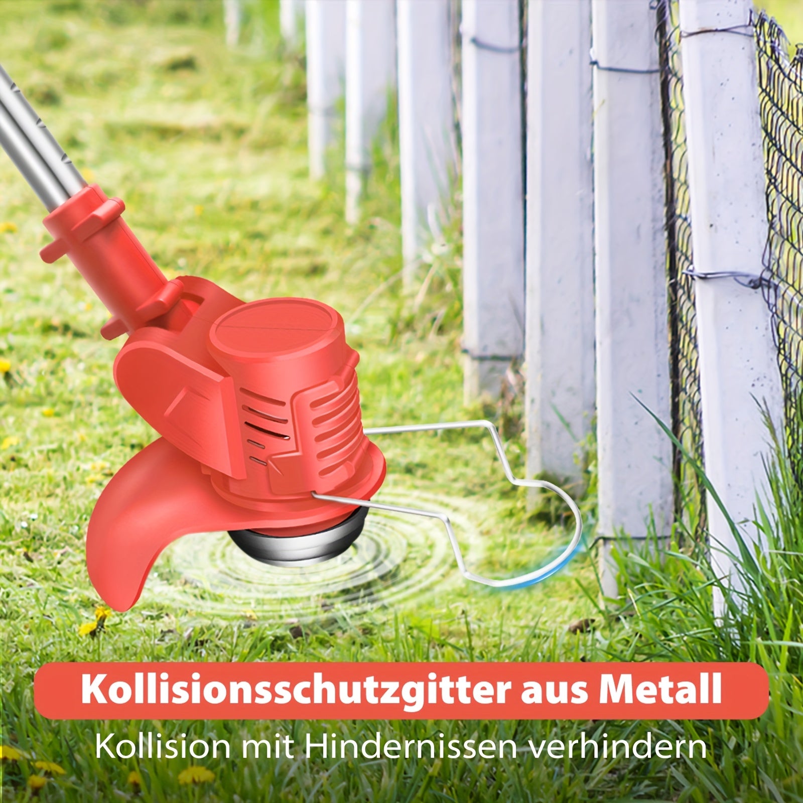 21V Akku-Elektro-Trimmer mit Akku und Messern, Teleskopfaltbare 90° Drehkopf, Batteriebetrieben, für Garten, Rasen und Ackerland