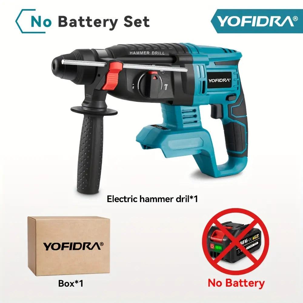 Brushless Elektro-Hammerbohrer, 26mm mit Bohrer, 4-Gang Akku-Schlagbohrmaschine für Beton, Stahl und Holz, kompatibel mit YOFIDRA-Akku
