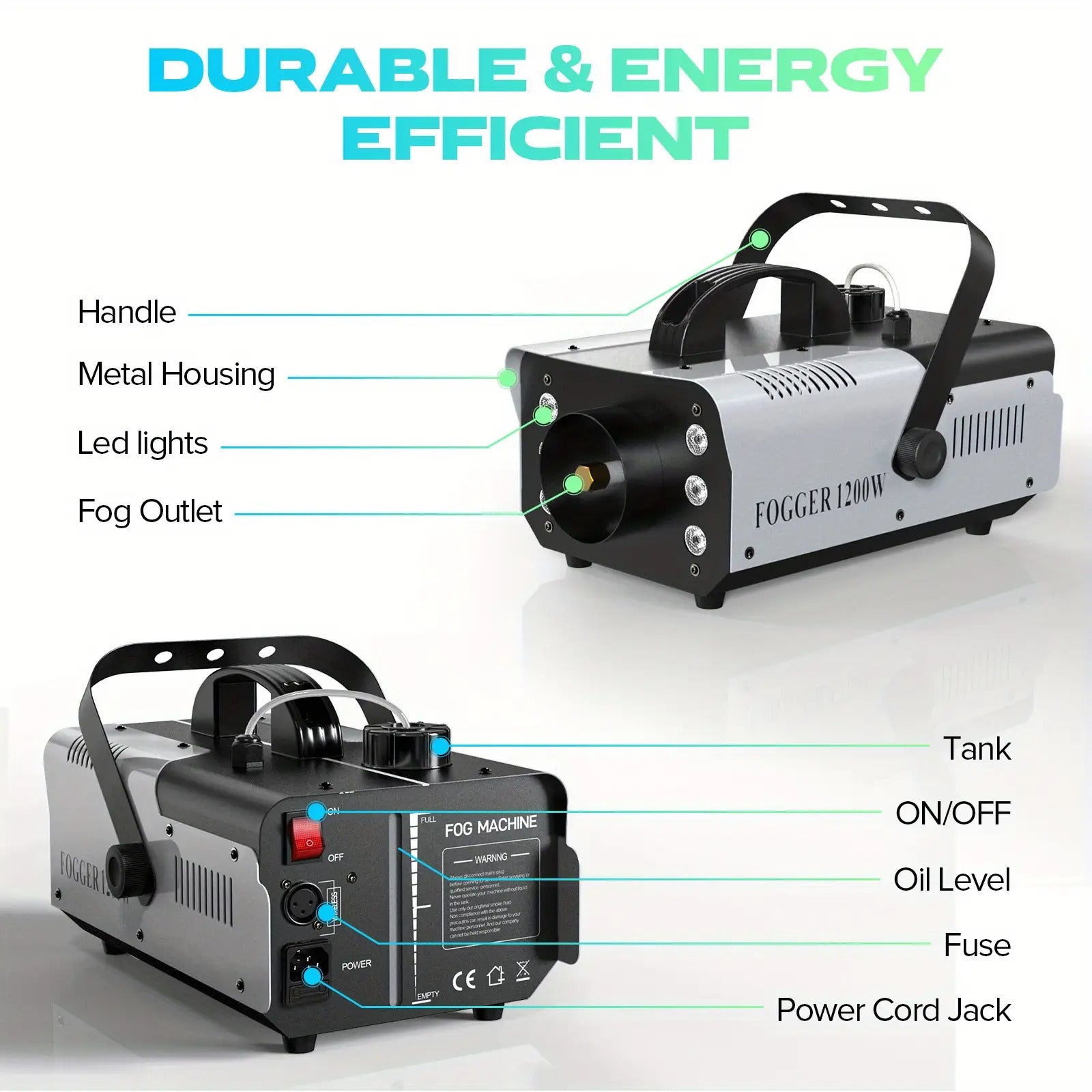 1200W Nebelmaschine mit RGB 6-LED-Beleuchtung, Rauch- und Nebelgenerator für Bühneneffekte | Professionelle Bühnenausrüstung für Theater, Heimunterhaltung, Halloween-Partys, DJs, Nachtclubs und Hochzeiten