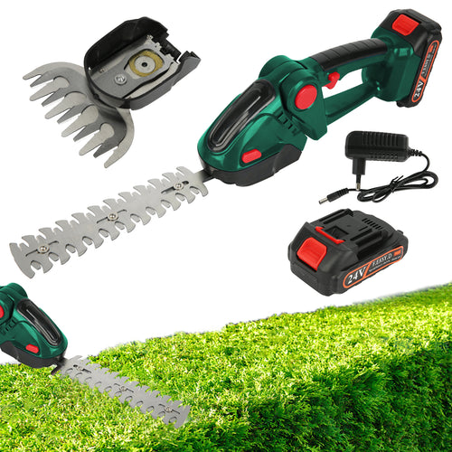 1 Set 24V Electric Hedge Trimmer with Battery, Household 2-in-1 Grass and Shrub Trimmer, 90° Adjustable, Cordless Rechargeable Shrub Scissors, Weeding Pruning for Garden Lawn