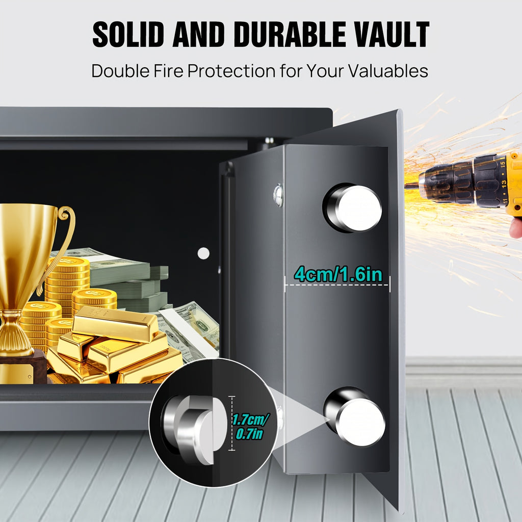 Home Safes, Safe With Digital Keypad, 8.5 L Electronic Security Safe With Key, All-steel In-wall Home Office Safe, Grey