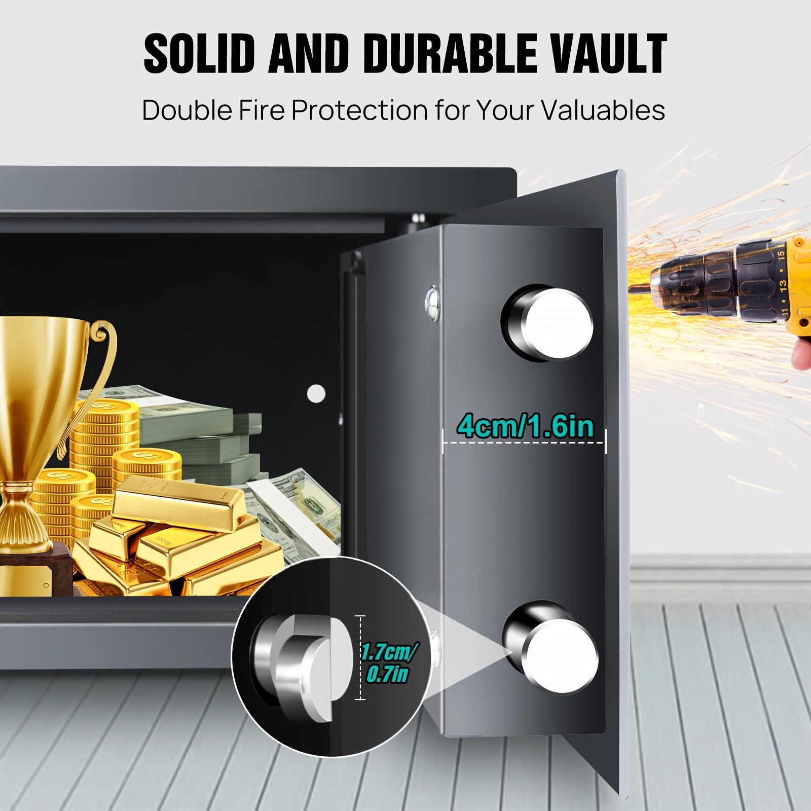 Home Safes, Safe With Digital Keypad, 8.5 L Electronic Security Safe With Key, All-steel In-wall Home Office Safe, Grey