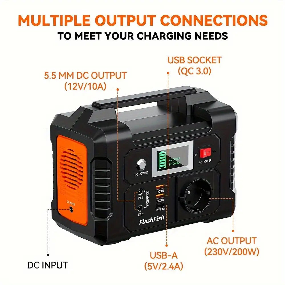 Solar-Generator mit Solarpanel Inklusive, Flashfish 200W Tragbare Kraftstation + 60W Solarmodul, 200W AC-Ausgänge, 151Wh/40800mAh Backup-Batterie für Haus/Wohnmobil/Camping Stromausfall