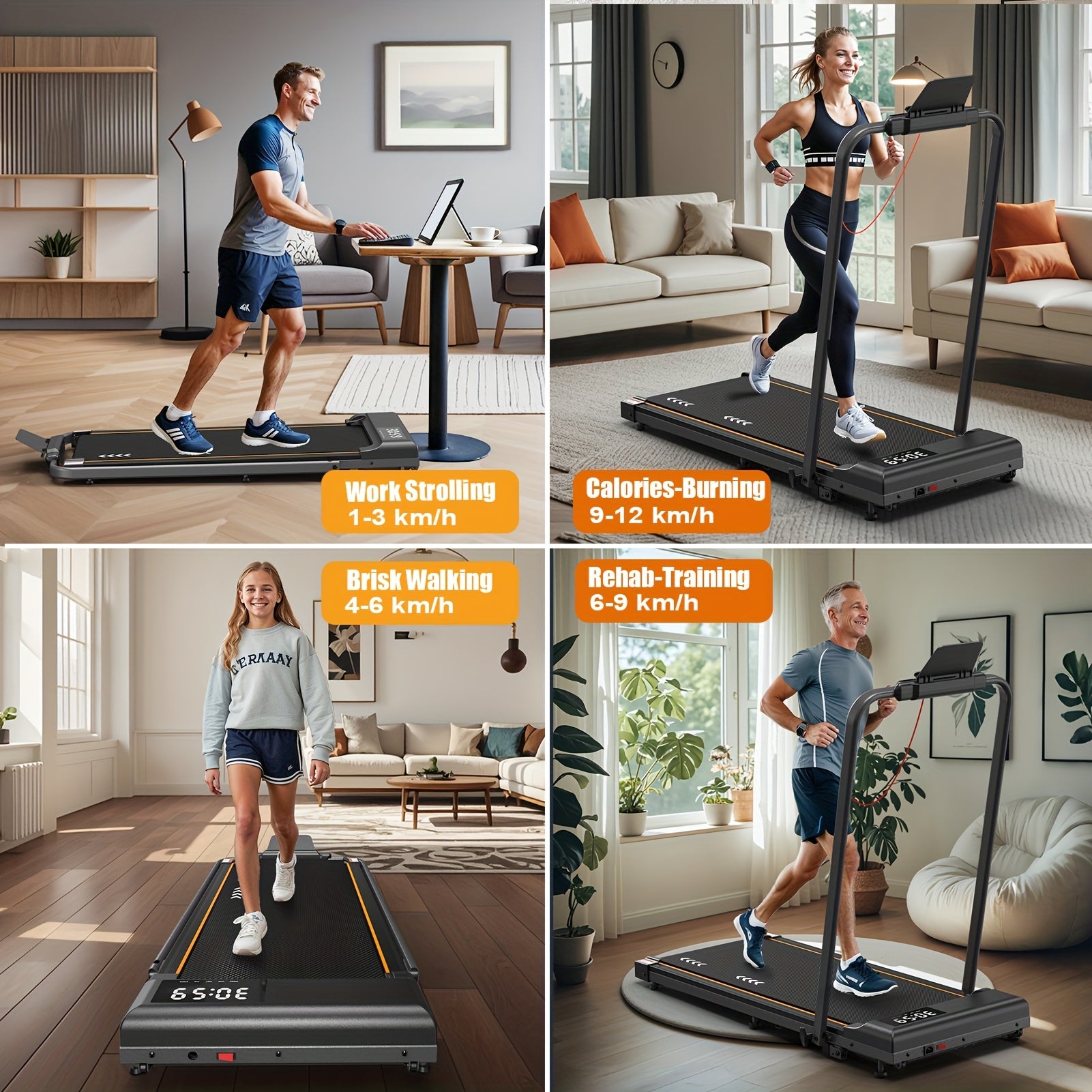 MetallMatic Laufband für Zuhause – Walking Pad mit 2,25 PS Motor, 100 kg Tragkraft, Geschwindigkeit 1-6 km/h, Neigungsfunktion, 7-Schicht-Lauffläche, Montage nicht erforderlich