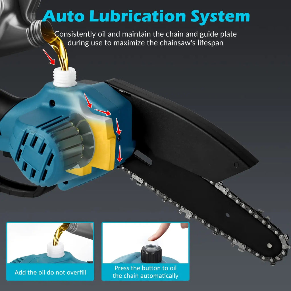 Jemi Tool 6-Zoll-Mini-Kettensäge mit automatischer Schmiersystem, 1/2 * 1.5Ah Akku, mit 1/2 Kette für Holzbearbeitung, Zweigschneiden, Gartenpflege