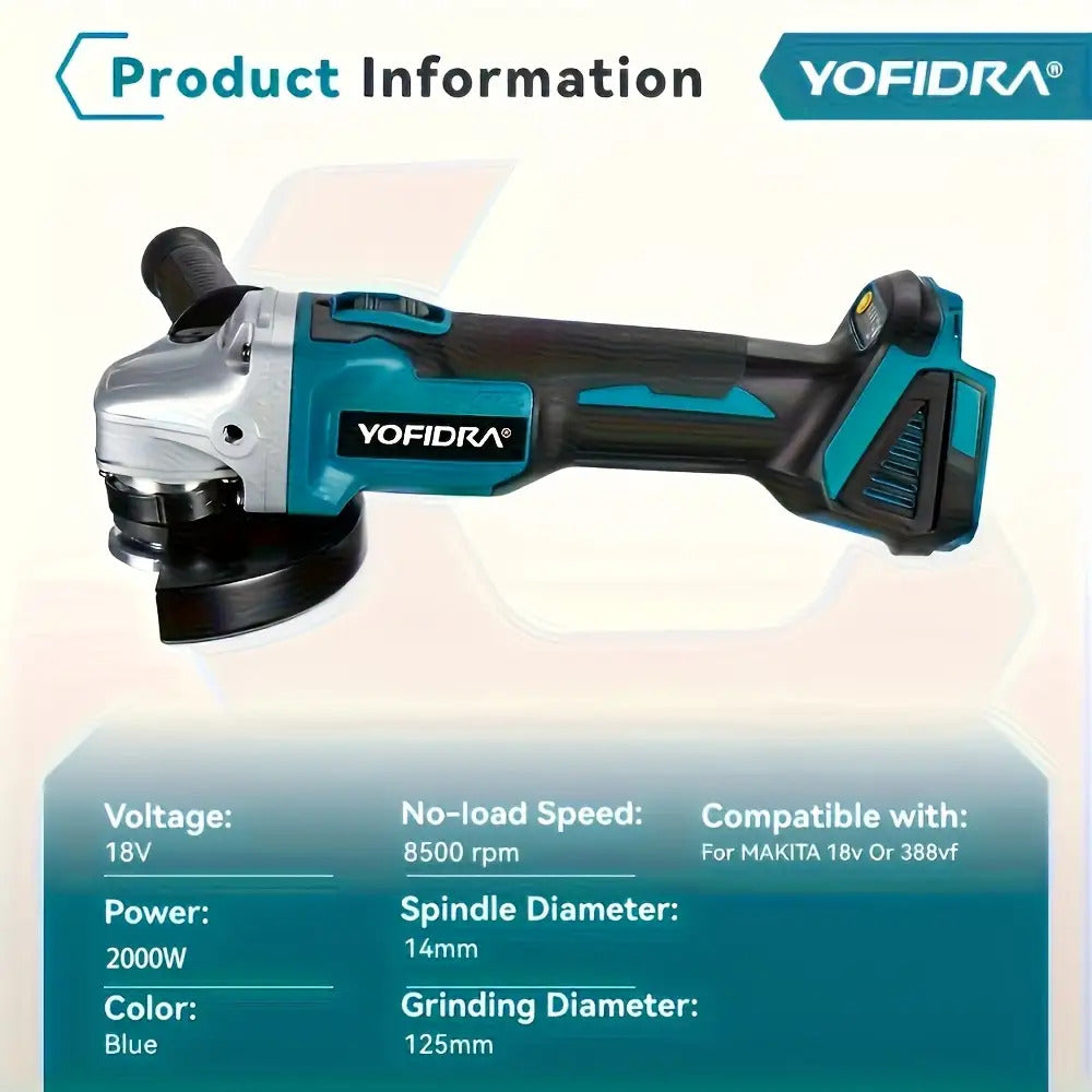 2000W Bürstenloser Winkelschleifer Polierer 125mm, Elektrowerkzeug für Makita 18V Akku (Akku nicht im Lieferumfang enthalten)