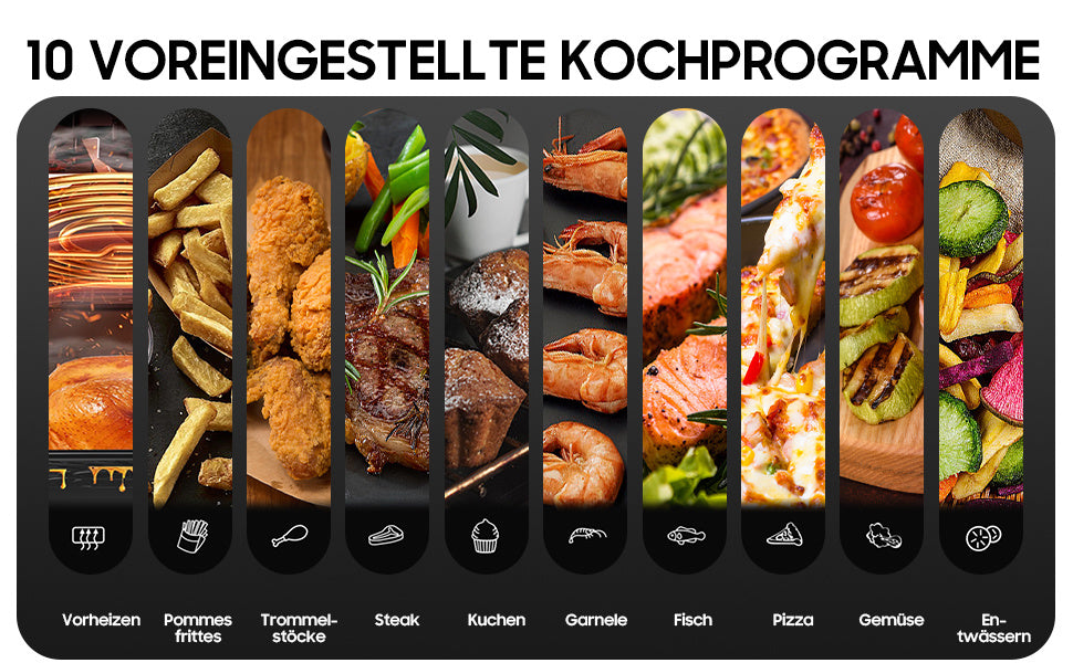 Heißluftfritteuse Doppelkammer Airfryer 12L - Heissluftfriteuse XXL Friteuse mit Sichtfenster, LED Touchscreen, 2 Fächer, 10 Programmen, Sync Finish & Dual Cook, Dörrer Funktion, 2600W