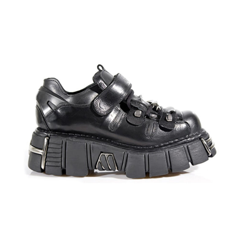 Dark metal heightening punk shoes 2024 new platform muffin shoes women's Spanish niche design small leather shoes