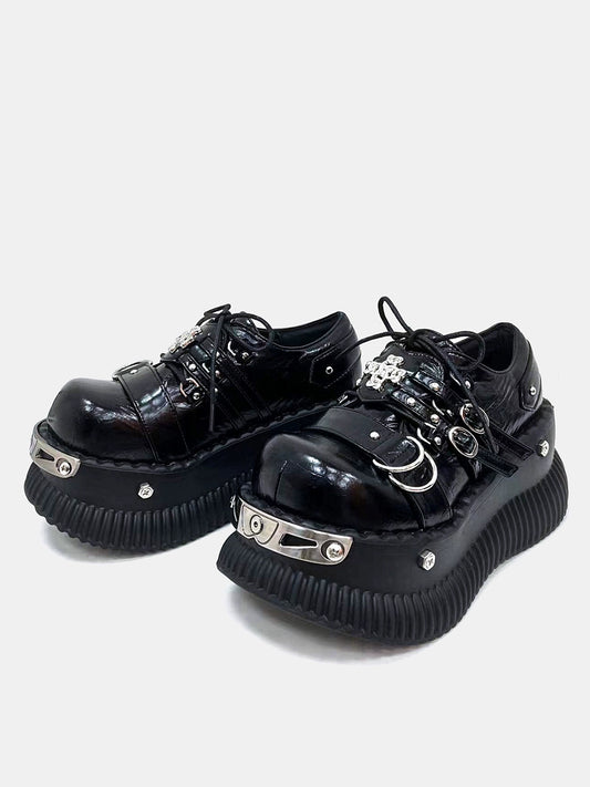 Niche platform shoes women's autumn and winter metal punk style Spice girl sweet and cool muffin shoes subculture small man height increase single shoes