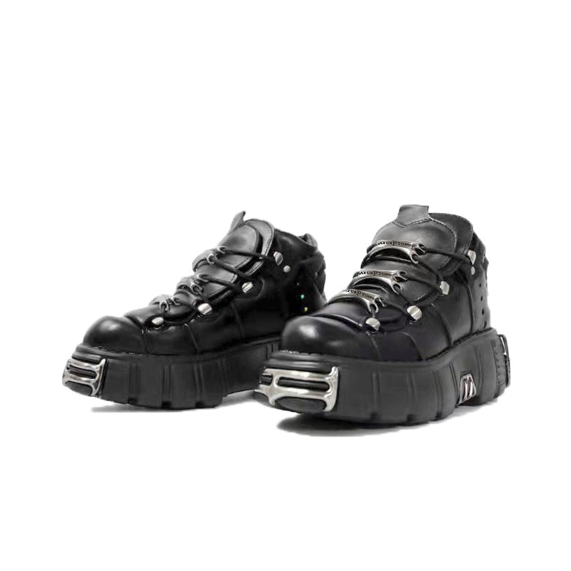 2024 spring and autumn new low-top metal muffin bottom dad shoes versatile height-increasing punk shoes thick-soled round head single shoes women