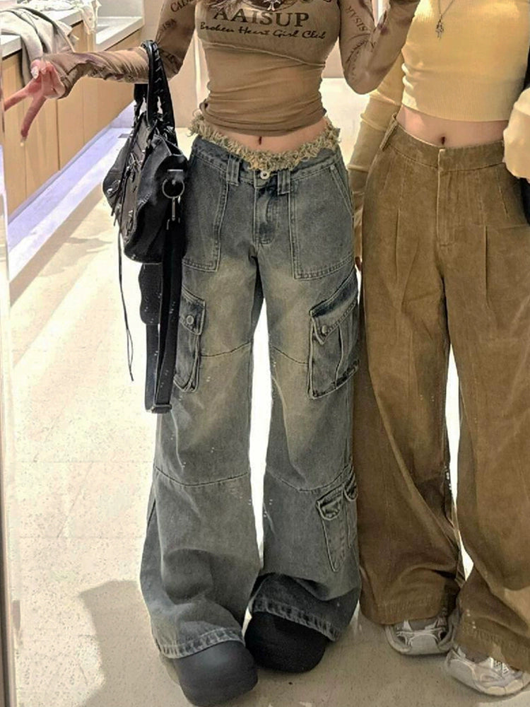 Wide leg mop jeans