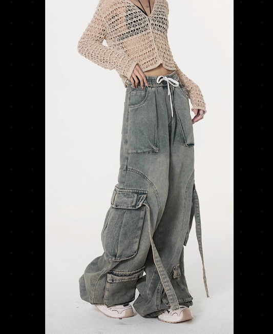 American retro washed old high-waisted jeans straight and thin jeans autumn new female spring and autumn