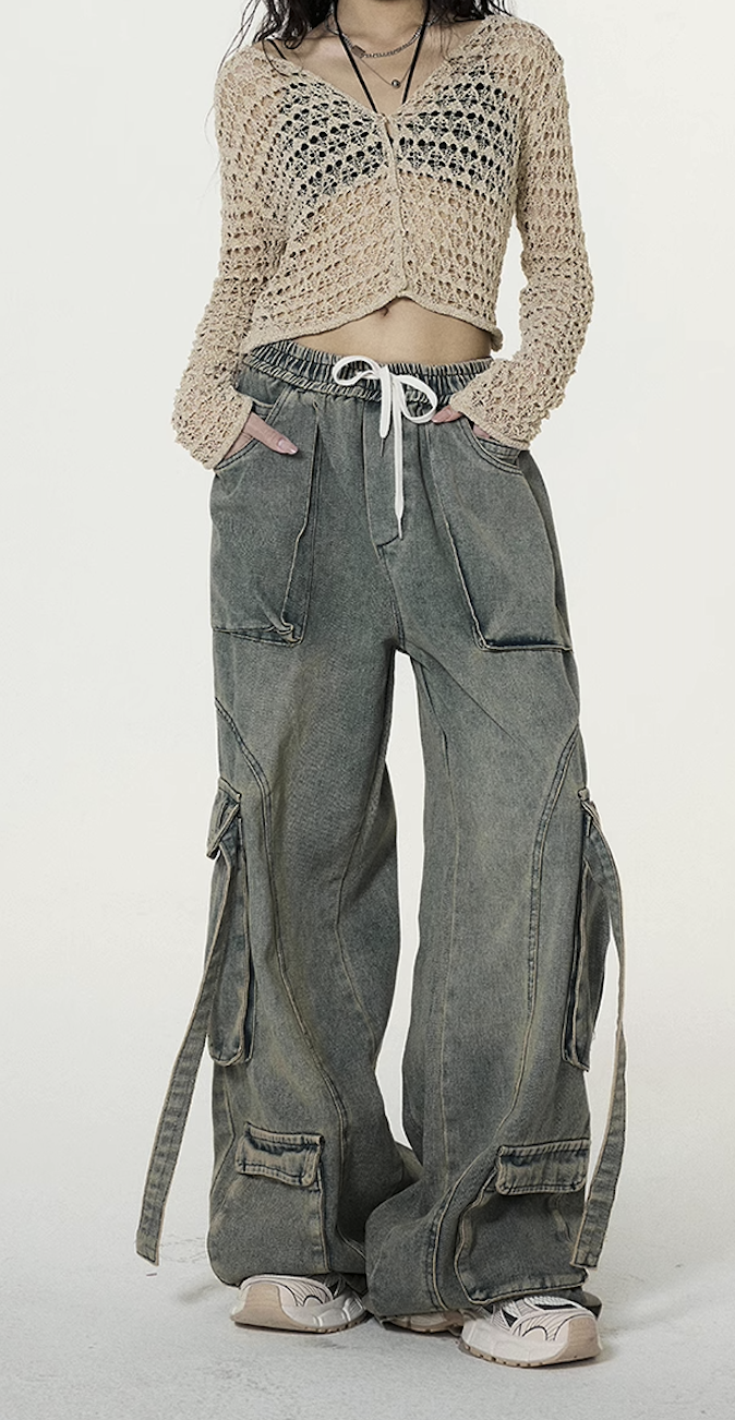 American retro washed old high-waisted jeans straight and thin jeans autumn new female spring and autumn