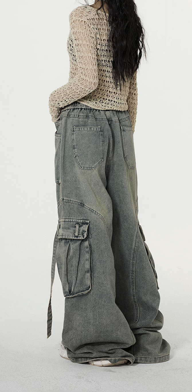 American retro washed old high-waisted jeans straight and thin jeans autumn new female spring and autumn