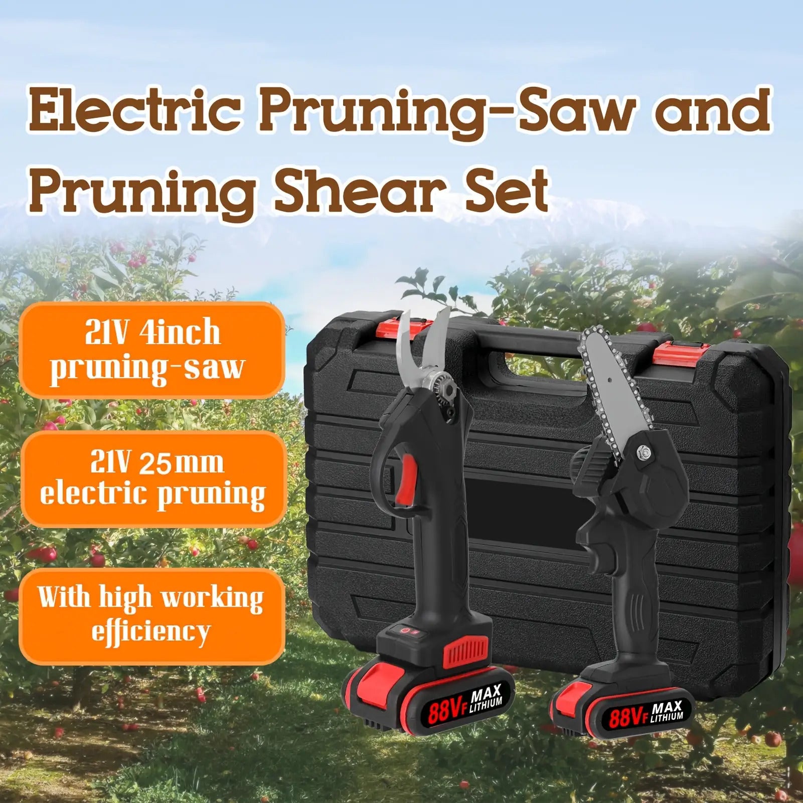 21V 4-Zoll Gartensäge und 21V 25mm Elektrische Gießerschere Set, Leichtgewicht und Tragbar – Ideal zum Beschneiden, Holzspalten, Schneiden oder Trimmen von Ästen in Obstgärten und Weinbergen